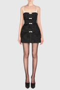 Santos Bow Jacquard Beaded Mini Dress - Black Flowering Girl