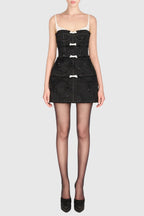 Santos Bow Jacquard Beaded Mini Dress - Black Flowering Girl