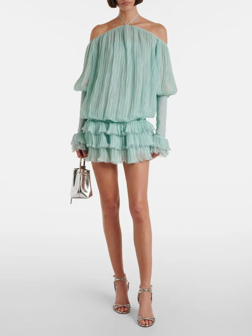 Manon Mint Long Sleeve Pleated Mini Dress Flowering Girl