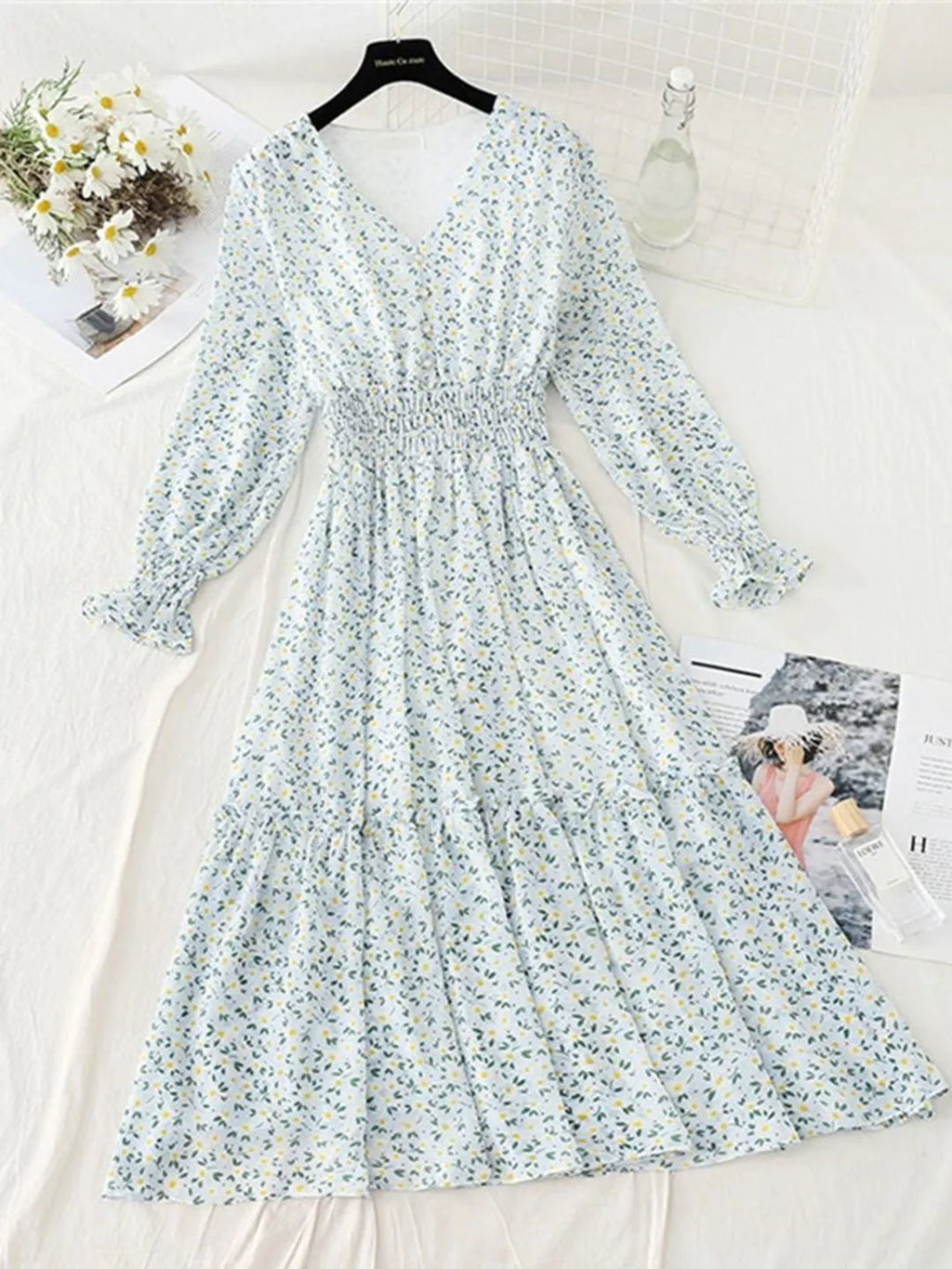 Janet Classic Floral Ruffle Chiffon Dress-Yellow Flowering Girl