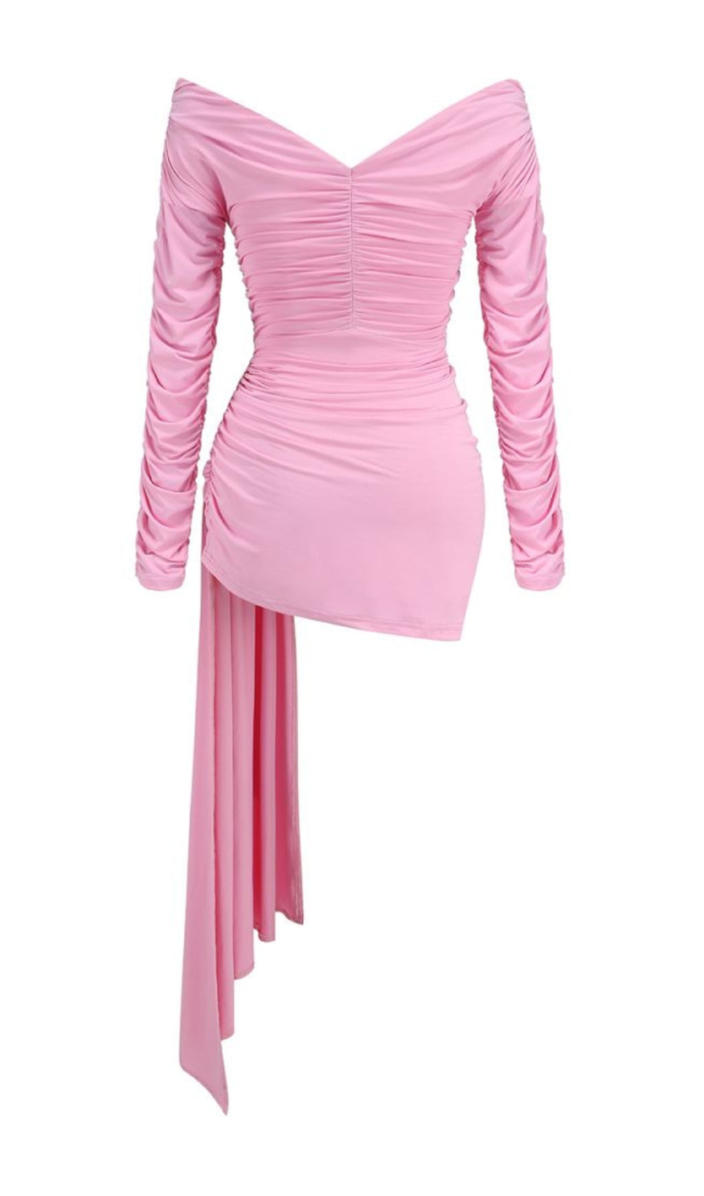 Bia Pink Long Sleeve Ruched Bardot Mini Dress Flowering Girl