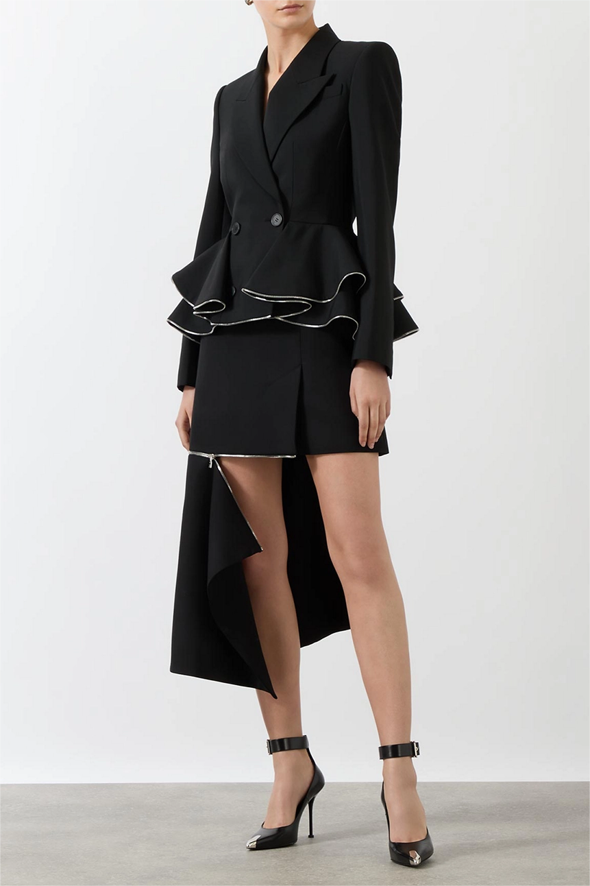 Pamely Peplum Ruffle Blazer - Black Flowering Girl