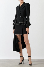 Pamely Peplum Ruffle Blazer - Black Flowering Girl