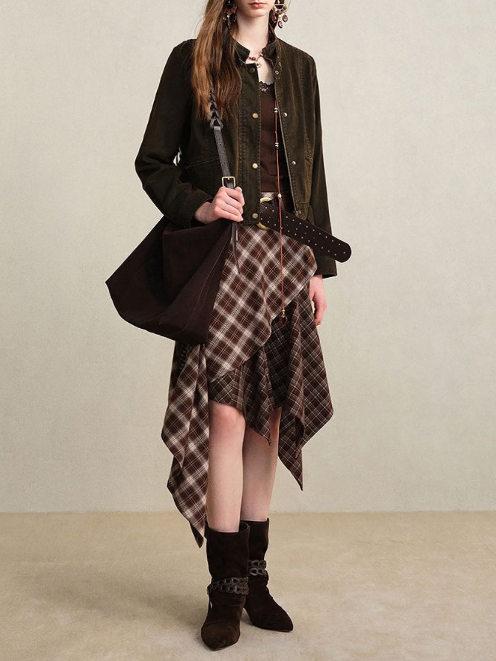 Mili Checkered Patchwork Skirt Flowering Girl