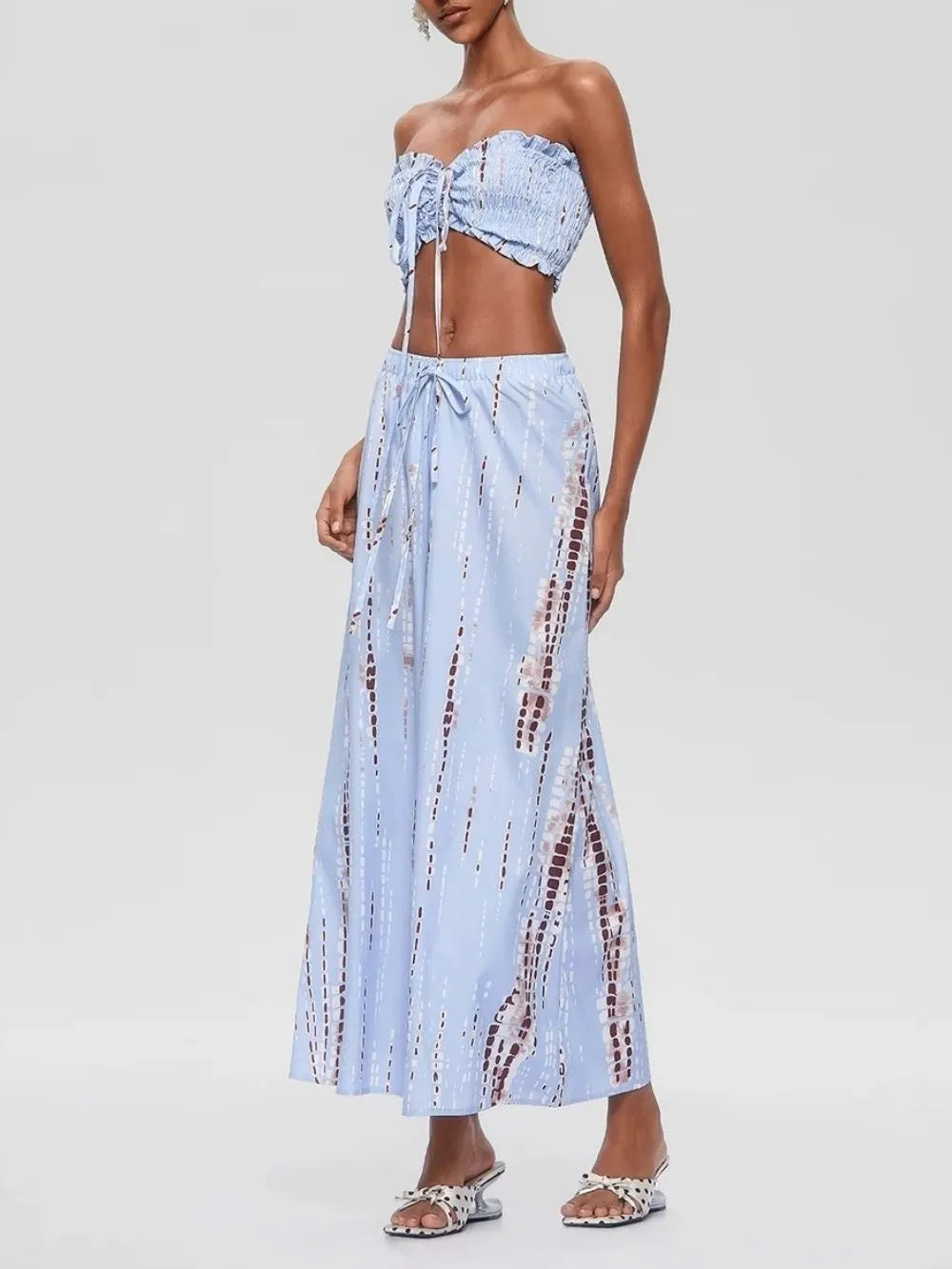 Gada Strapless Ruched Pants Set Flowering Girl