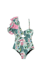 Krithi Printed Ruffle One-Piece Swimsuit & Sarong Flowering Girl