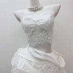 Flower Ruffle Ribbon Mini Dress In White Flowering Girl
