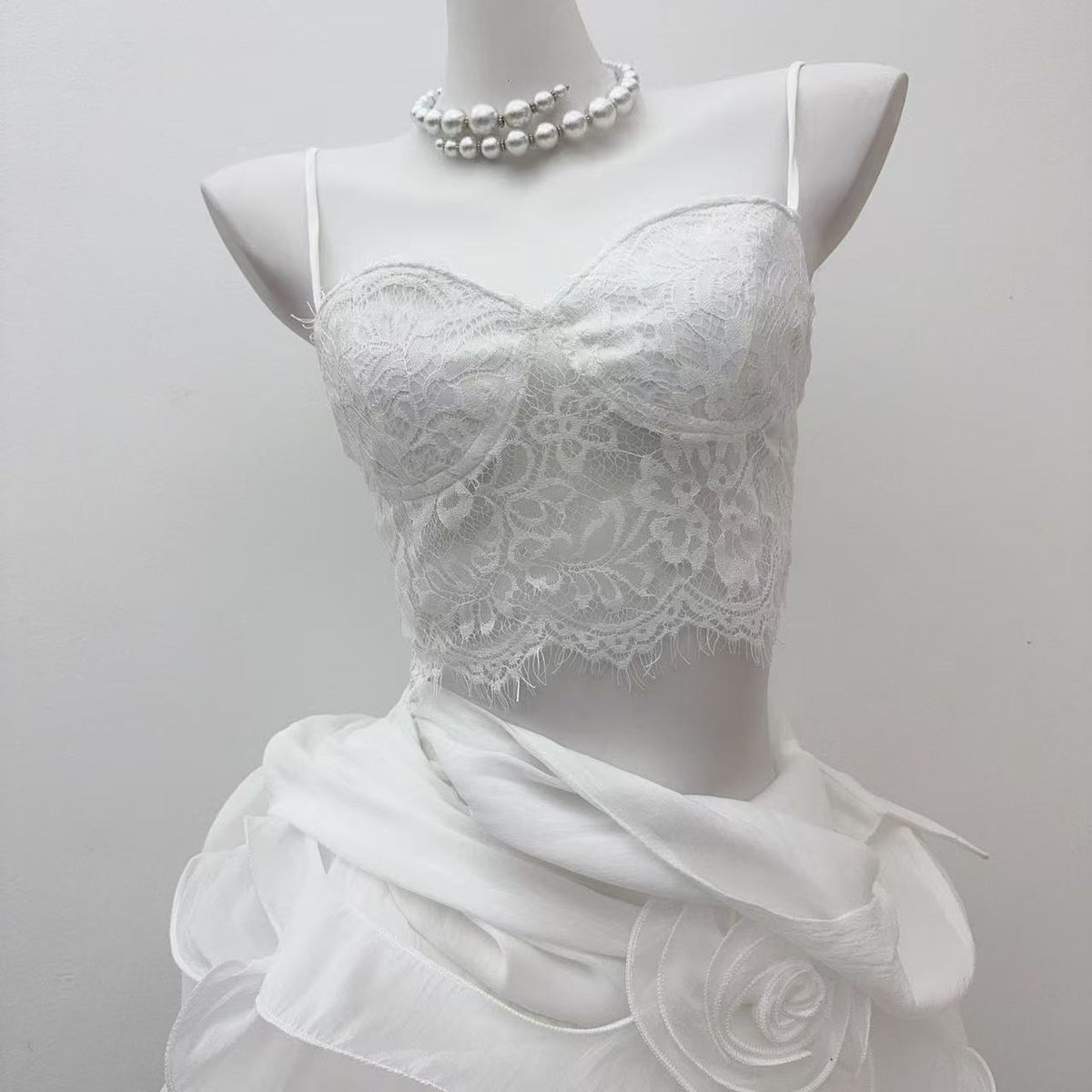 Flower Ruffle Ribbon Mini Dress In White Flowering Girl