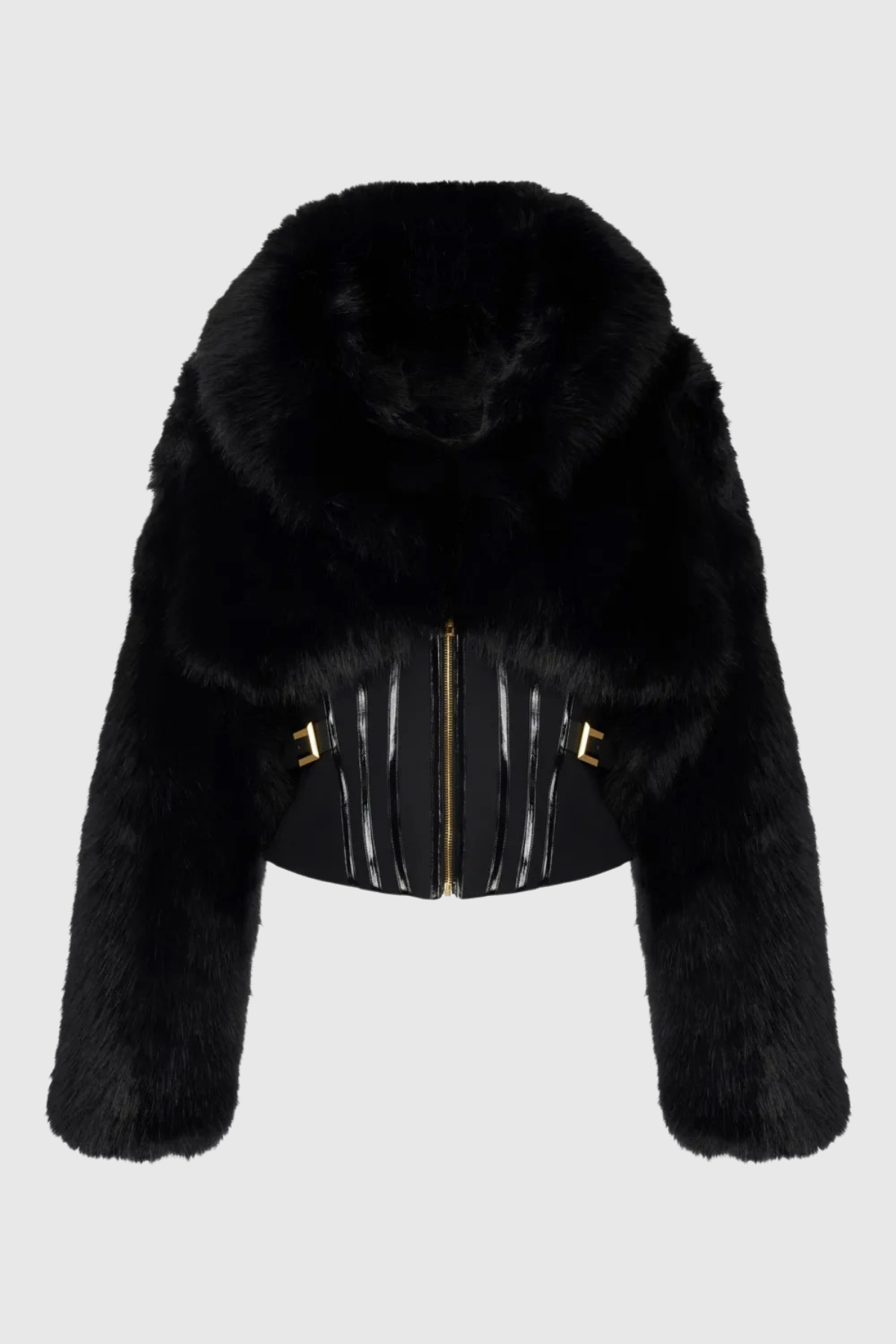 Adelaide Faux Fur Corset Jacket In Black Flowering Girl