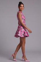 Pink Floral Butterfly Print Mini Dress Flowering Girl