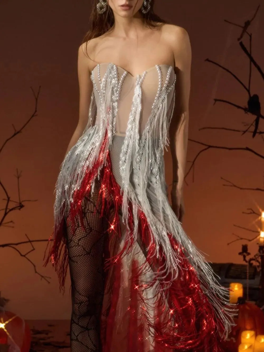 Ginerva Strapless Pearl Sequin Fringe Dress Flowering Girl