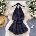 Halter Neck Beaded Mini Dress With Ruffled Chiffon Flowering Girl