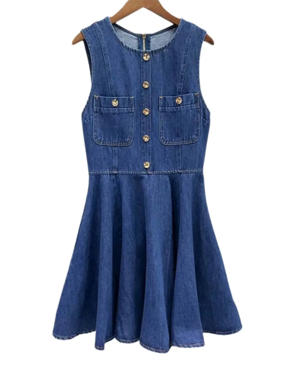 Risunim Flared Mini Denim Dress Flowering Girl