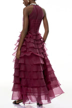 Samantha Red 3D Petal Ruffled Rhinestone Embellished Maxi Dress Flowering Girl