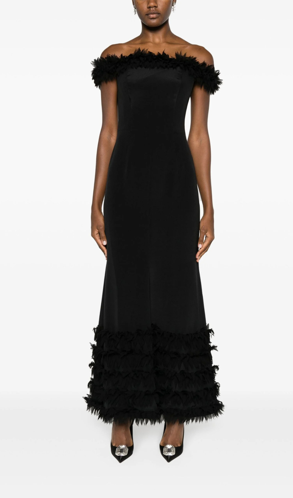 BLACK BOHDI APPLIQUÉD SILK GOWN Flowering Girl