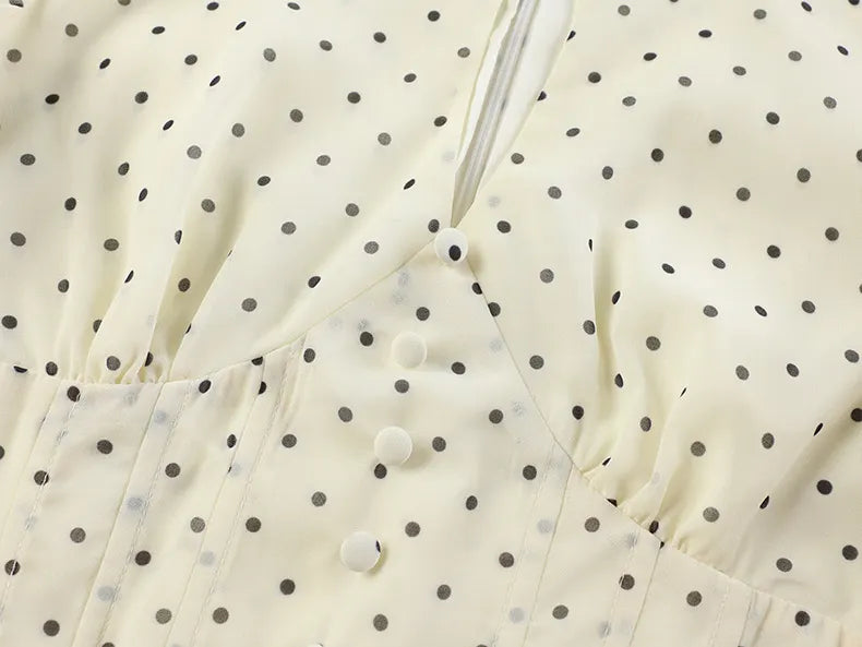 Mock Neck Puff Sleeve Polka Dot Mini Dress Flowering Girl