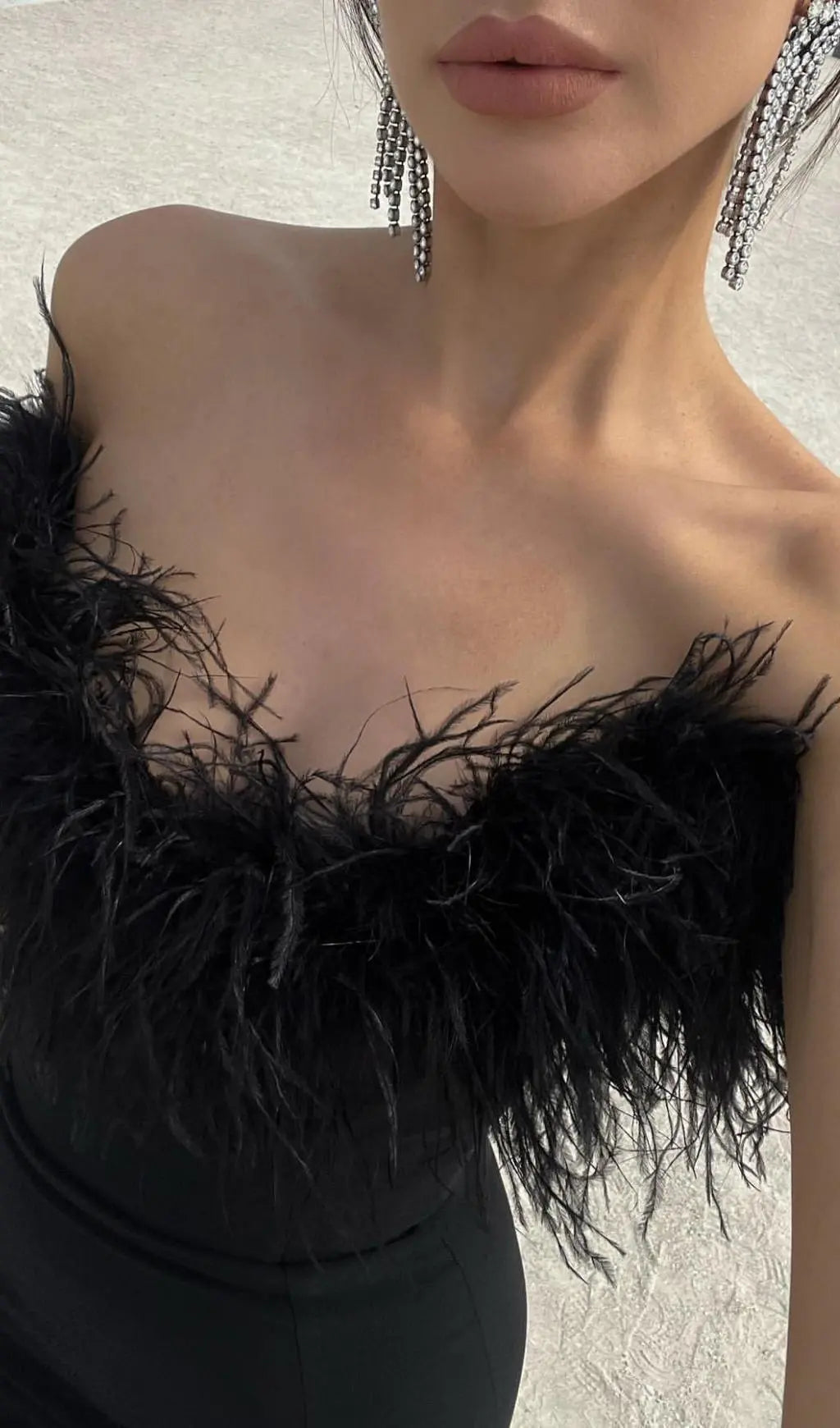 Feather Bodycon Maxi Dress In Black Flowering Girl