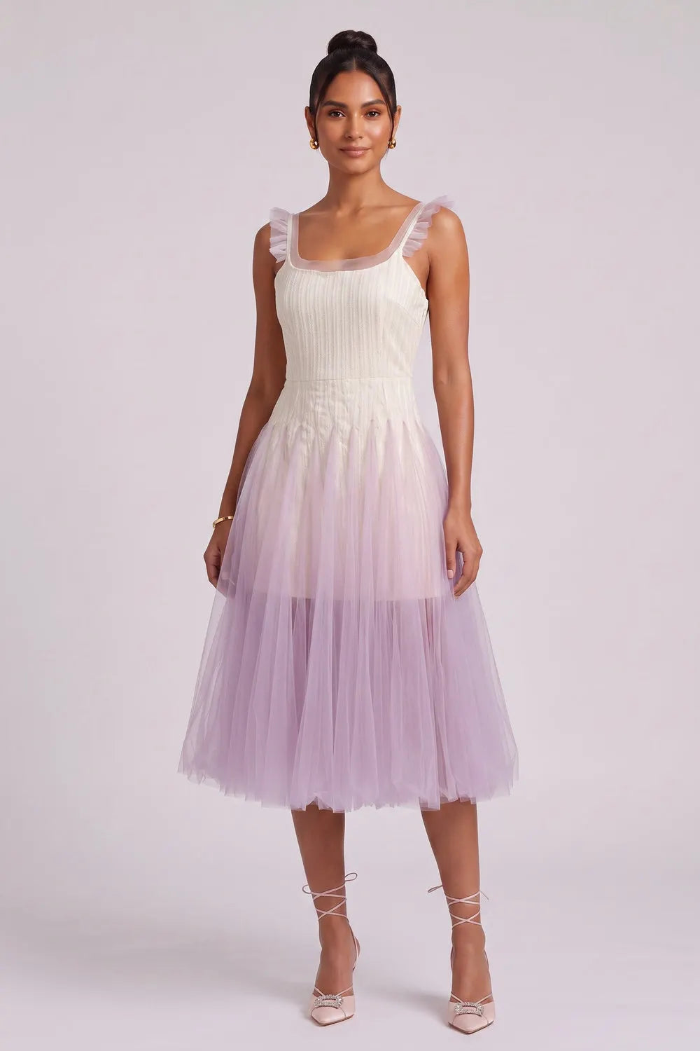 Gradient Tulle Midi Dress with Ruffle Straps Flowering Girl