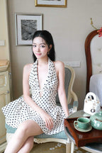 Tiffany Plunge Dot Mini Dress Flowering Girl