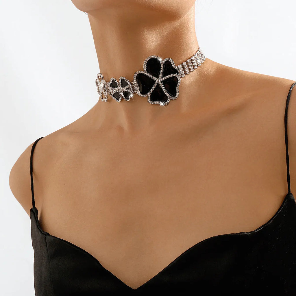 Geometric Flower Rhinestone Choker Flowering Girl