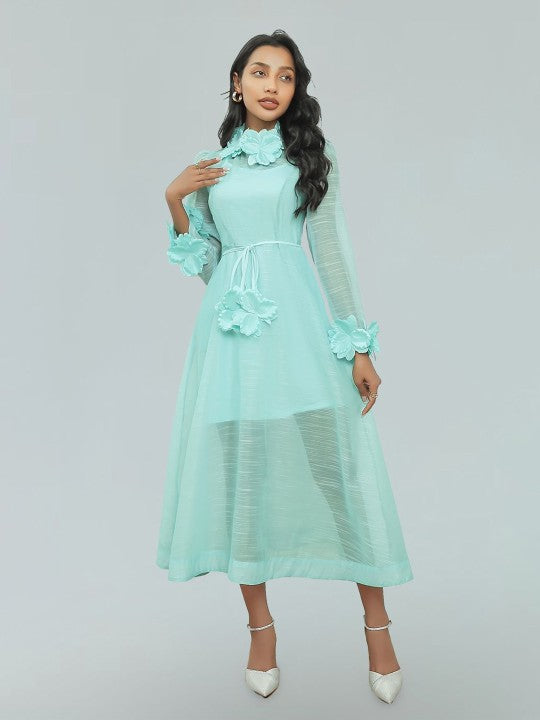 vicky flower embellished lace midi dress in green Flowering Girl