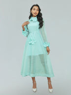 vicky flower embellished lace midi dress in green Flowering Girl