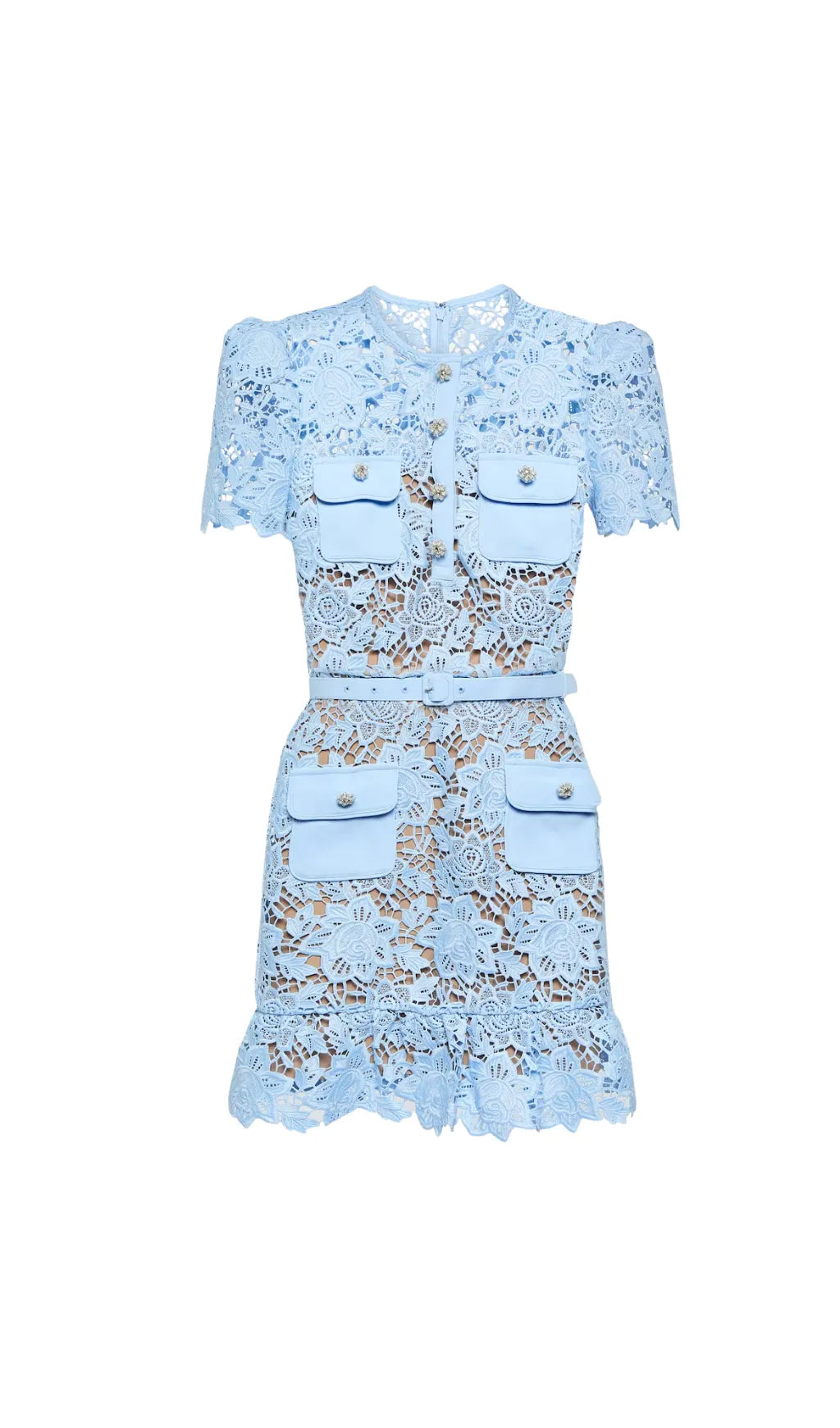 LIGHT BLUE LACE PEPLUM MINI DRESS Flowering Girl