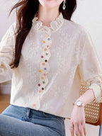 Xaviera Classic Ruffle Collar Hollowed Embroidered Top Flowering Girl