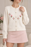 Off-White Fine Knit Straight, Slightly Cropped Cardigan Flowering Girl