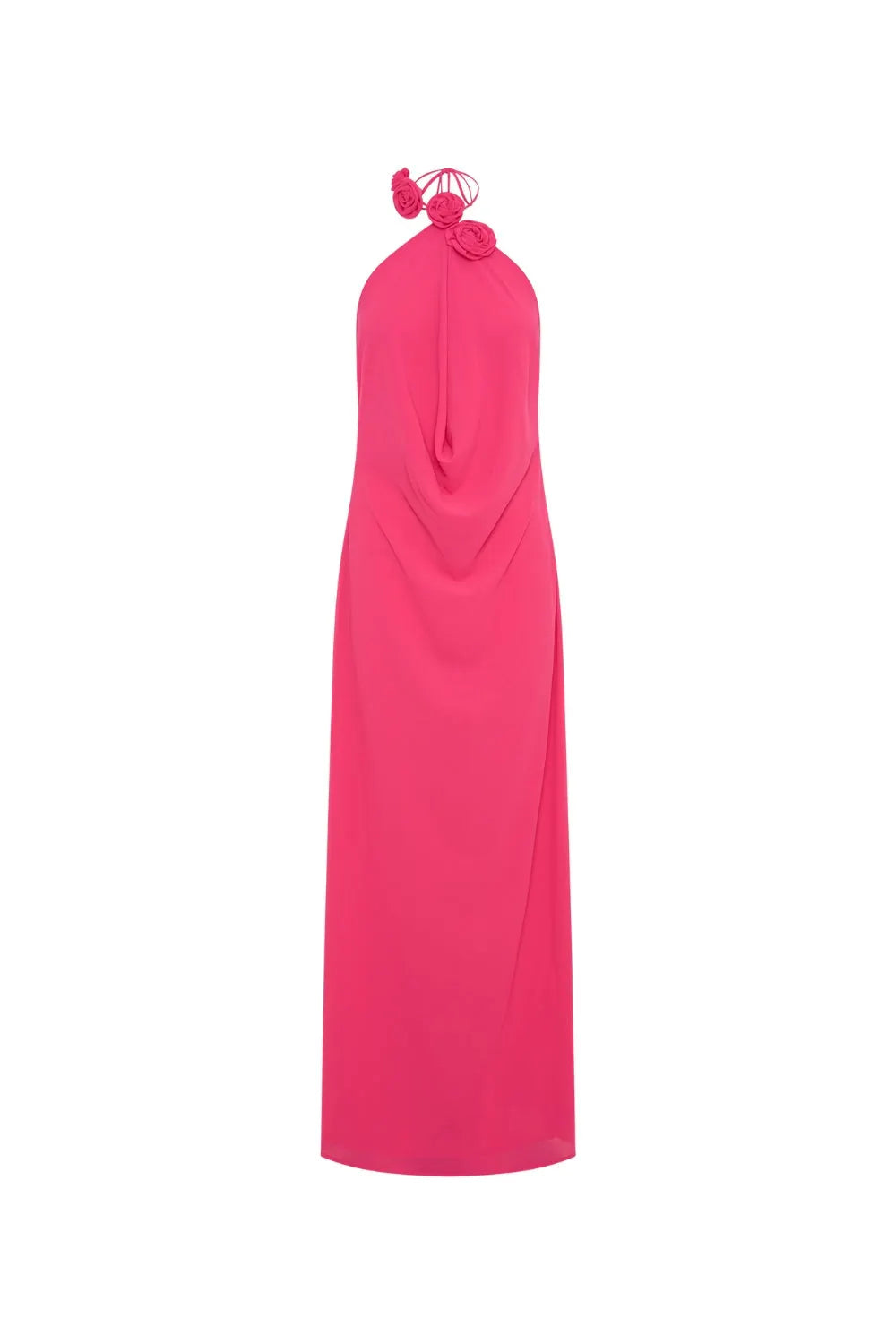 Floral halterneck high collar maxi dress in Rose Pink Flowering Girl