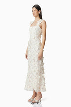 Square Neckline 3D Flower Embroidery Gown In White Flowering Girl