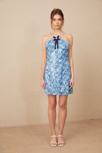 Victoire blue halterneck sequined mini dress Flowering Girl