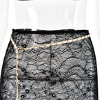 Lace Skirt Set With Waist Chain In Black Flowering Girl
