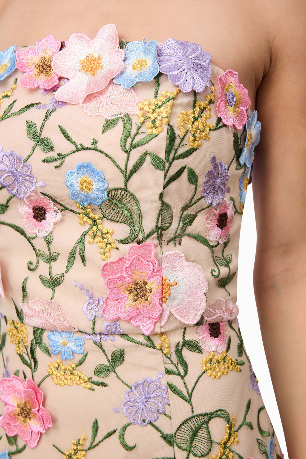 Helena Strapless Midi Dress In Floral Apricot Flowering Girl