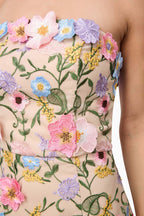 Helena Strapless Midi Dress In Floral Apricot Flowering Girl