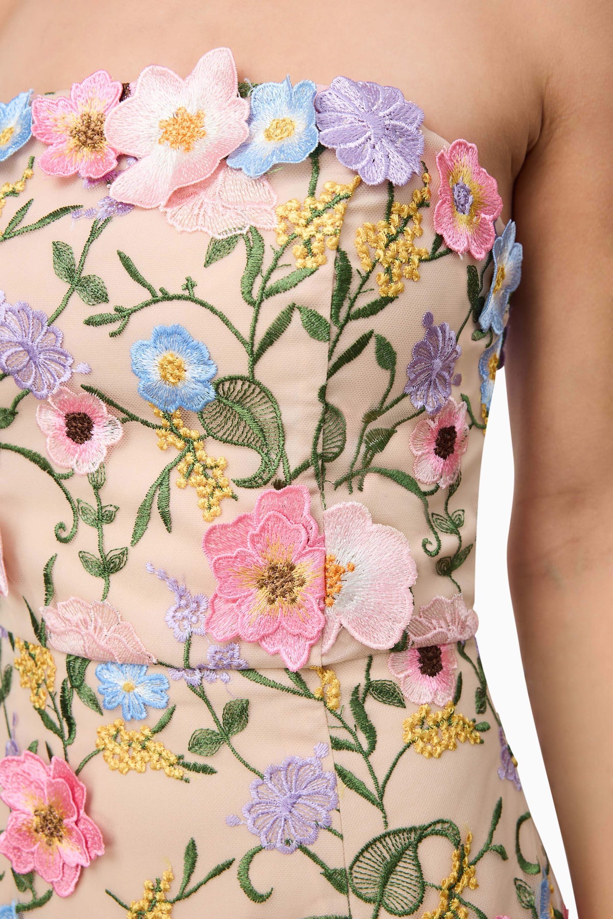 Helena Strapless Midi Dress In Floral Apricot Flowering Girl