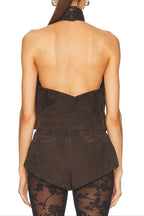 Suede Halter Top In Brown Flowering Girl
