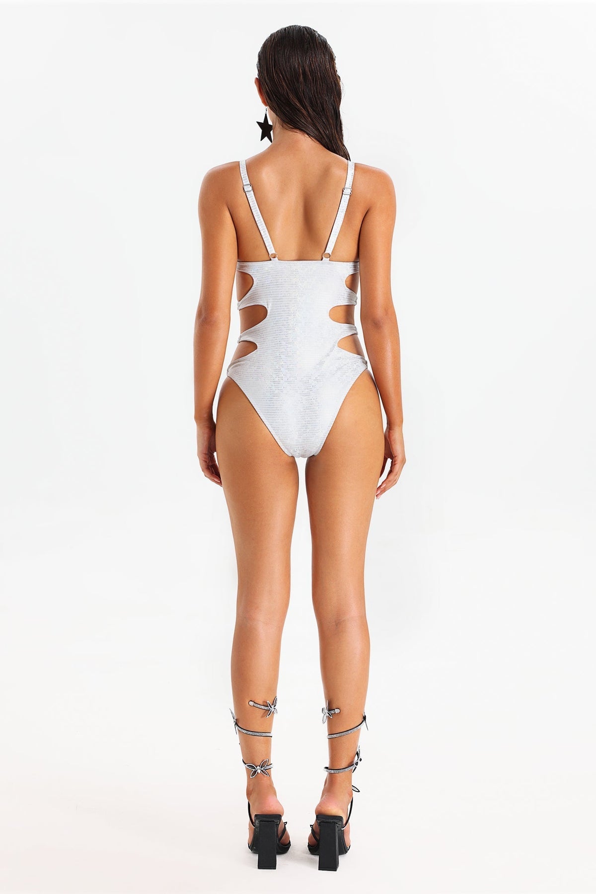 Samira Metallic Shiny Cut Out Swimsuit Flowering Girl