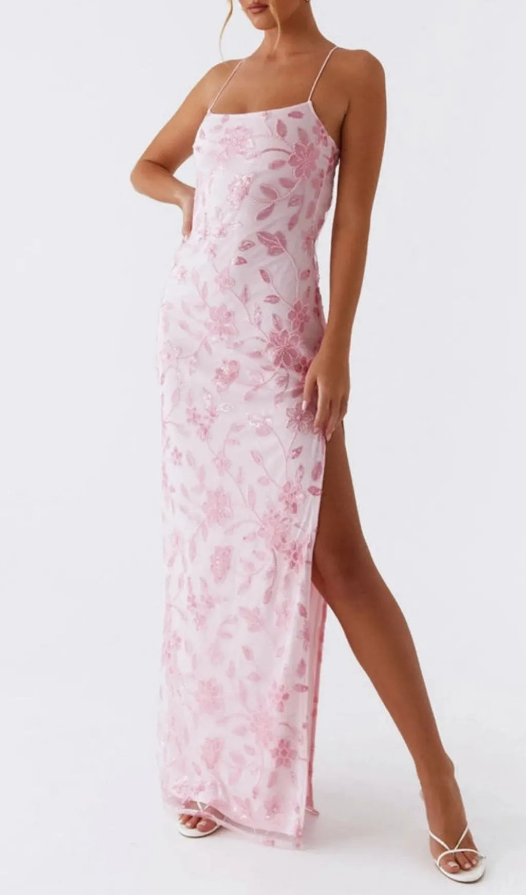 Ongus Floral Sequin Maxi Dress - Pink Flowering Girl