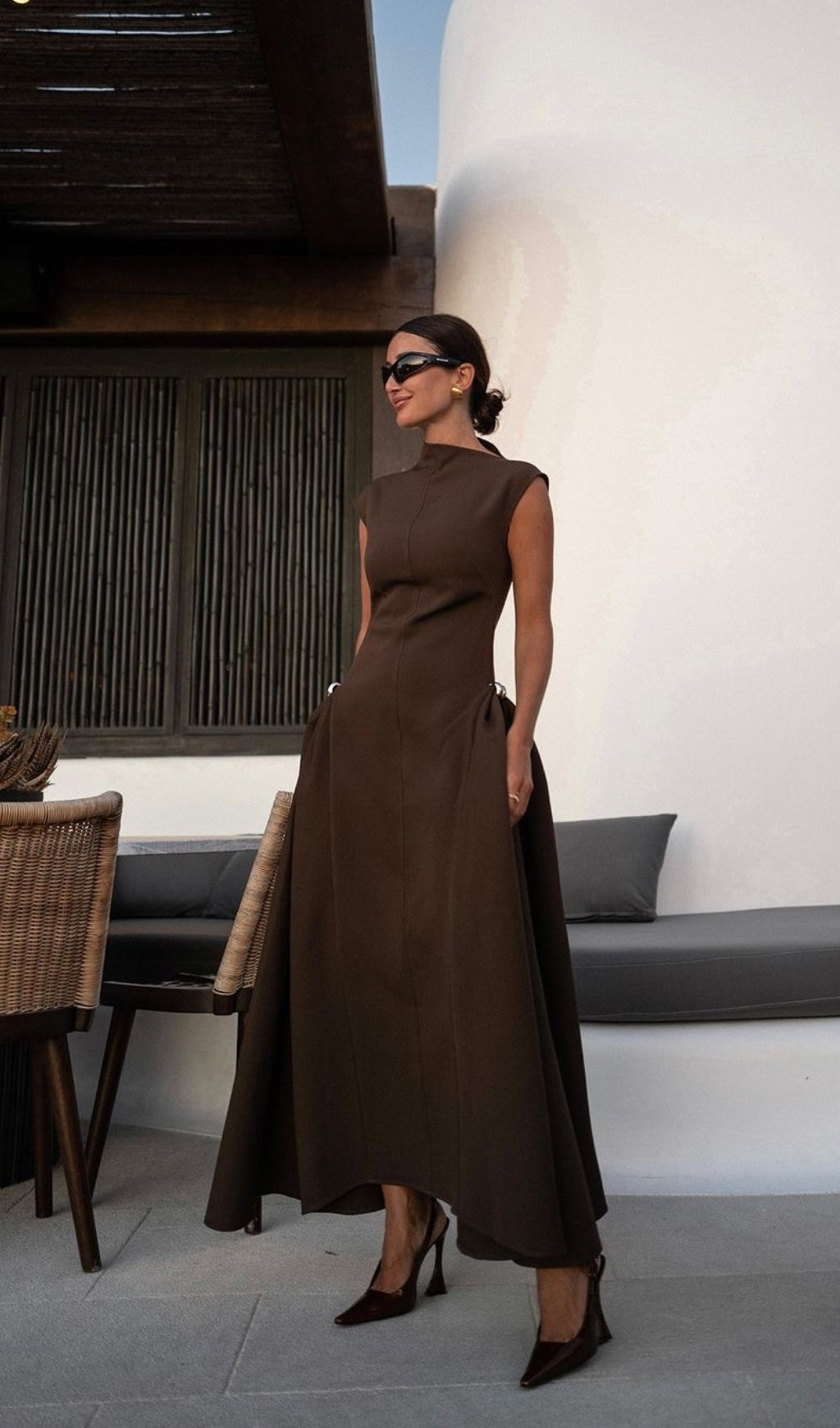 A Line Maxi Dress Brown Flowering Girl