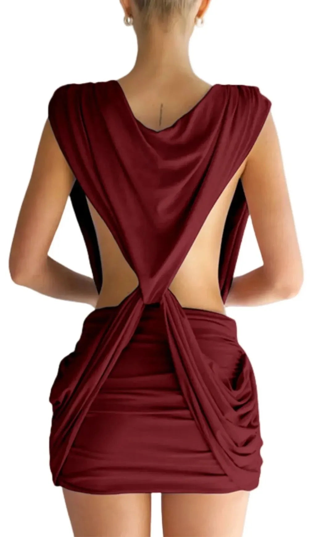 Boonea Draped Mini Dress - Wine Flowering Girl