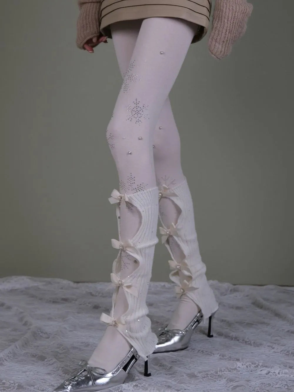 Marlo White Tights & Bow Socks Set Flowering Girl