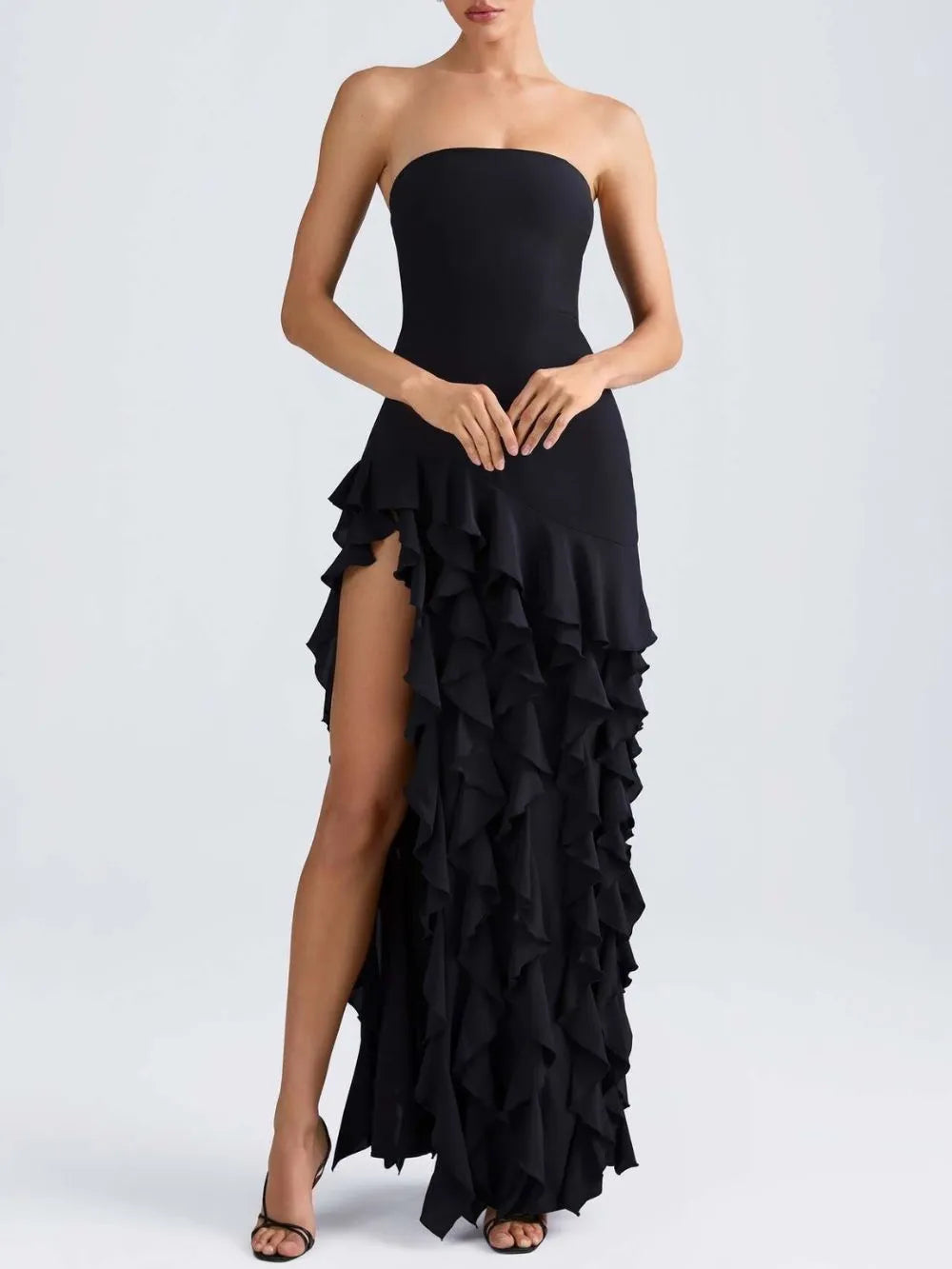 Minna Black Strapless Ruffle Maxi Dress Flowering Girl