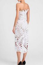 Off-Shoulder White Floral Lace Midi Dress Flowering Girl