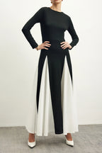 Contrast Color Long Sleeve Midi Dress Flowering Girl