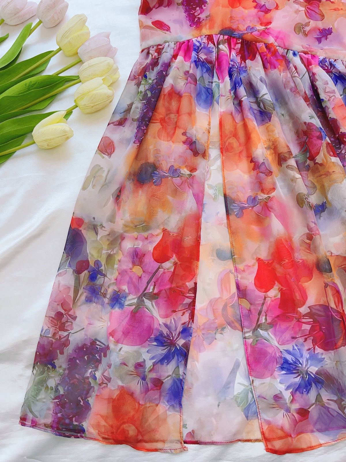Red Multi Floral Tie Strap Midi Dress Flowering Girl