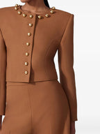 Miranda Pale Brown Button-Decorated Short Jacket Two-Piece Set Flowering Girl