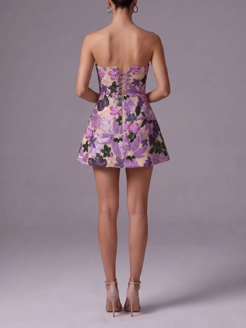 Martine Strapless Flower Sequin Embroidery Mini Dress Flowering Girl
