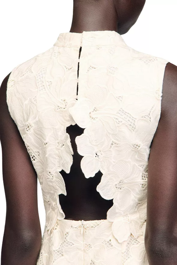 embroidery backless Guipure mini Dress in ecru Flowering Girl