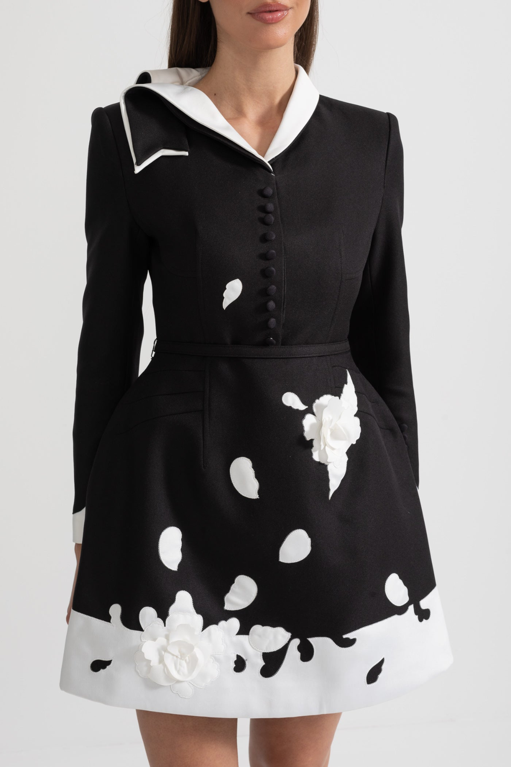 Tiaia Floral Appliqué Contrast Mini Dress - Black Flowering Girl